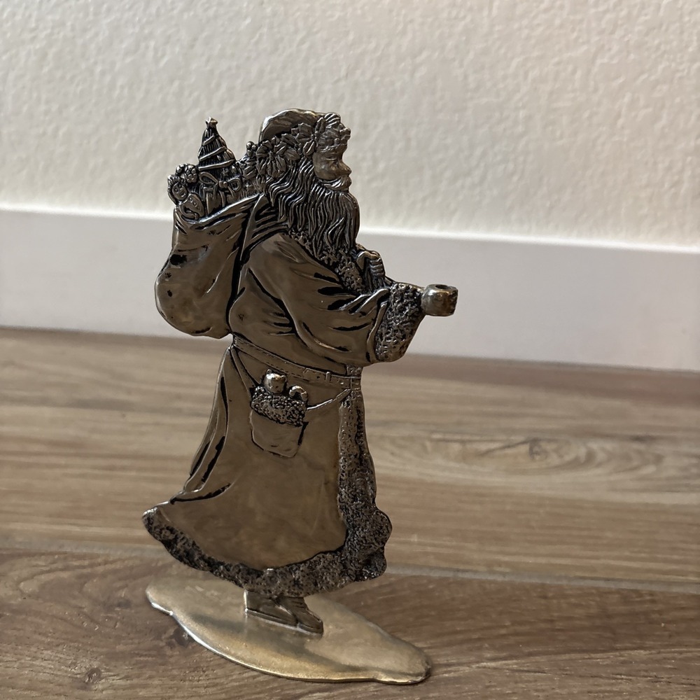 Antique Silver Plated Santa Claus Christmas Figurine Decoration 8in